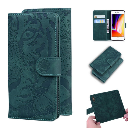 For iPhone SE 2020 / 8 / 7 Tiger Embossing Pattern Horizontal Flip Leather Case with Holder & Card Slots & Wallet(Green)-garmade.com