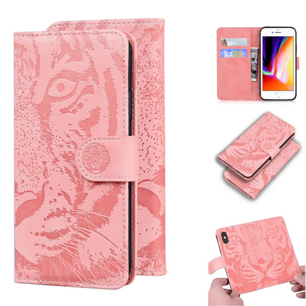 For iPhone SE 2020 / 8 / 7 Tiger Embossing Pattern Horizontal Flip Leather Case with Holder & Card Slots & Wallet(Pink)-garmade.com