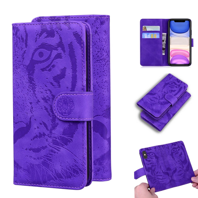 For iPhone 11 Tiger Embossing Pattern Horizontal Flip Leather Case with Holder & Card Slots & Wallet(Purple)-garmade.com