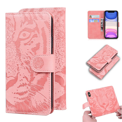 For iPhone 11 Tiger Embossing Pattern Horizontal Flip Leather Case with Holder & Card Slots & Wallet(Pink)-garmade.com