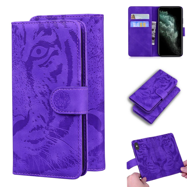 For iPhone 11 Pro Tiger Embossing Pattern Horizontal Flip Leather Case with Holder & Card Slots & Wallet(Purple)-garmade.com