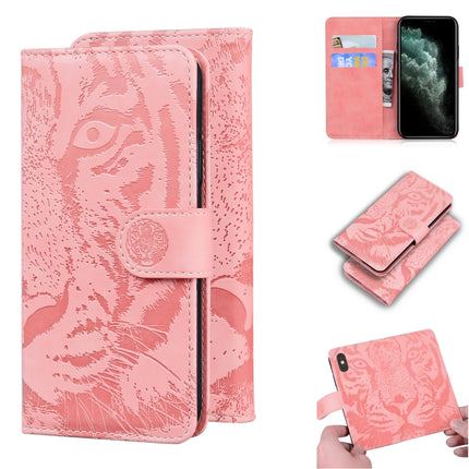 For iPhone 11 Pro Max Tiger Embossing Pattern Horizontal Flip Leather Case with Holder & Card Slots & Wallet(Pink)-garmade.com