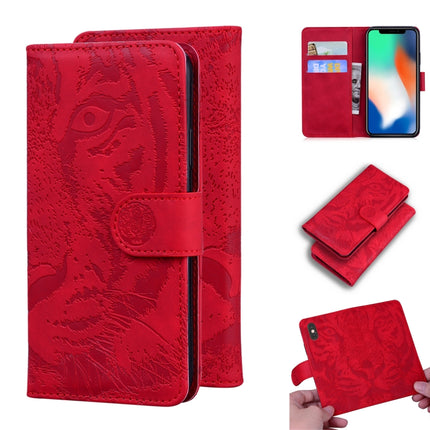 For iPhone XS / X Tiger Embossing Pattern Horizontal Flip Leather Case with Holder & Card Slots & Wallet(Red)-garmade.com