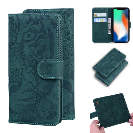 For iPhone XS / X Tiger Embossing Pattern Horizontal Flip Leather Case with Holder & Card Slots & Wallet(Green)-garmade.com