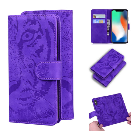 For iPhone XS / X Tiger Embossing Pattern Horizontal Flip Leather Case with Holder & Card Slots & Wallet(Purple)-garmade.com