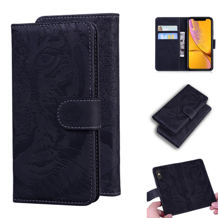 For iPhone XR Tiger Embossing Pattern Horizontal Flip Leather Case with Holder & Card Slots & Wallet(Black)-garmade.com
