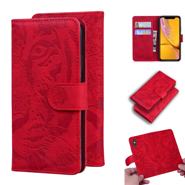 For iPhone XR Tiger Embossing Pattern Horizontal Flip Leather Case with Holder & Card Slots & Wallet(Red)-garmade.com