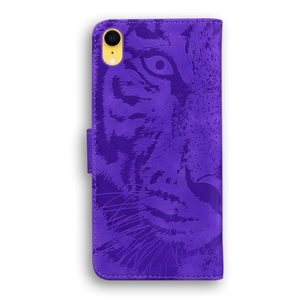 For iPhone XR Tiger Embossing Pattern Horizontal Flip Leather Case with Holder & Card Slots & Wallet(Purple)-garmade.com
