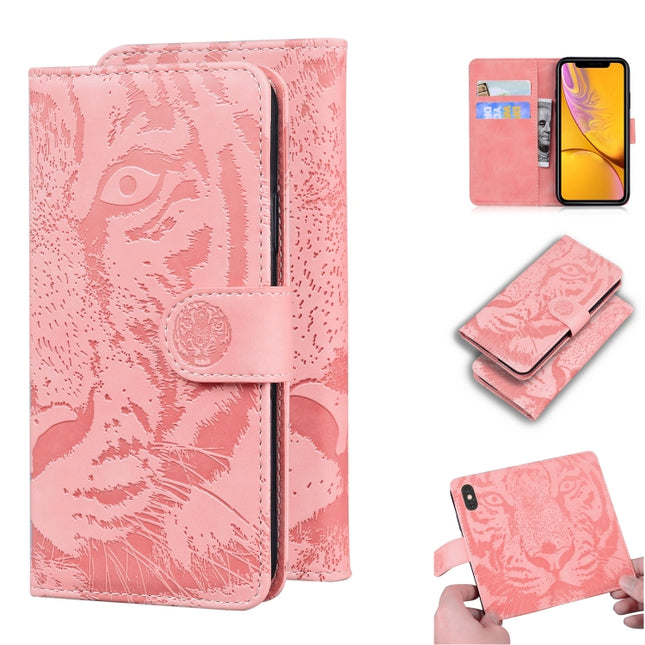 For iPhone XR Tiger Embossing Pattern Horizontal Flip Leather Case with Holder & Card Slots & Wallet(Pink)-garmade.com