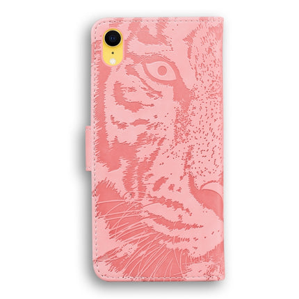 For iPhone XR Tiger Embossing Pattern Horizontal Flip Leather Case with Holder & Card Slots & Wallet(Pink)-garmade.com