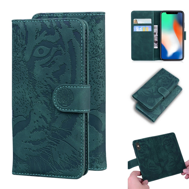 For iPhone XS Max Tiger Embossing Pattern Horizontal Flip Leather Case with Holder & Card Slots & Wallet(Green)-garmade.com