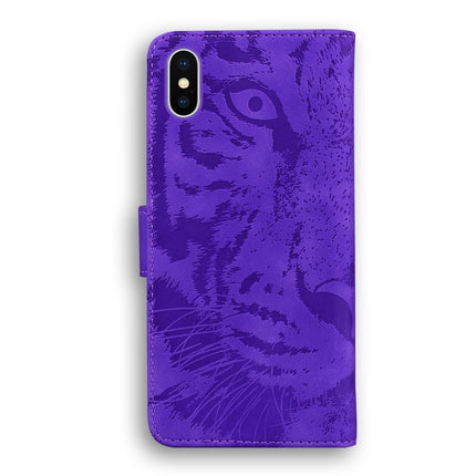 For iPhone XS Max Tiger Embossing Pattern Horizontal Flip Leather Case with Holder & Card Slots & Wallet(Purple)-garmade.com