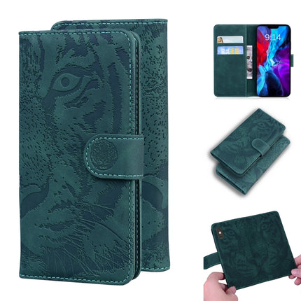 For iPhone 12 mini Tiger Embossing Pattern Horizontal Flip Leather Case with Holder & Card Slots & Wallet(Green)-garmade.com