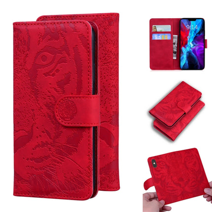 For iPhone 12 / 12 Pro Tiger Embossing Pattern Horizontal Flip Leather Case with Holder & Card Slots & Wallet(Red)-garmade.com