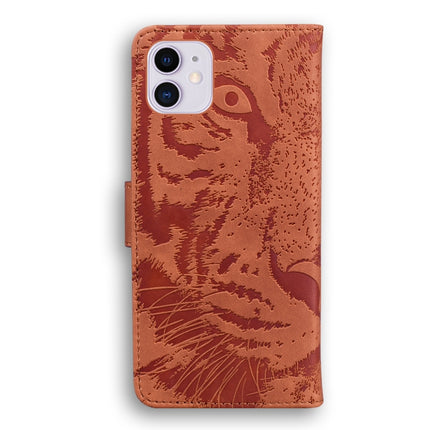 For iPhone 12 / 12 Pro Tiger Embossing Pattern Horizontal Flip Leather Case with Holder & Card Slots & Wallet(Brown)-garmade.com