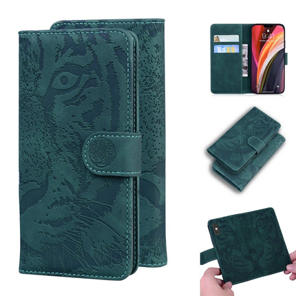 For iPhone 12 Pro Max Tiger Embossing Pattern Horizontal Flip Leather Case with Holder & Card Slots & Wallet(Green)-garmade.com