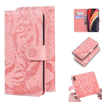 For iPhone 12 Pro Max Tiger Embossing Pattern Horizontal Flip Leather Case with Holder & Card Slots & Wallet(Pink)-garmade.com
