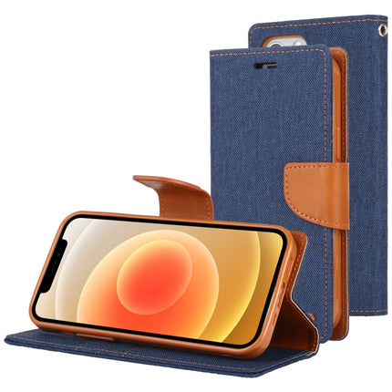For iPhone 12 / 12 Pro GOOSPERY CANVAS DIARY Cross Texture Horizontal Flip Leather Case with Card Slots & Wallet & Holder(Navy Blue)-garmade.com