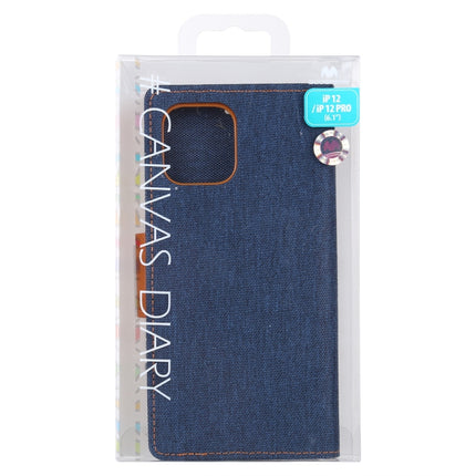 For iPhone 12 / 12 Pro GOOSPERY CANVAS DIARY Cross Texture Horizontal Flip Leather Case with Card Slots & Wallet & Holder(Navy Blue)-garmade.com