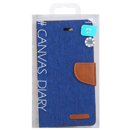 For iPhone 12 / 12 Pro GOOSPERY CANVAS DIARY Cross Texture Horizontal Flip Leather Case with Card Slots & Wallet & Holder(Blue)-garmade.com