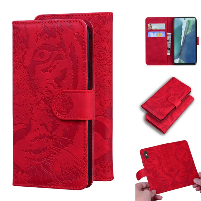 For Samsung Galaxy Note 20 Tiger Embossing Pattern Horizontal Flip Leather Case with Holder & Card Slots & Wallet(Red)-garmade.com