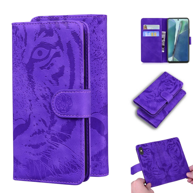 For Samsung Galaxy Note 20 Tiger Embossing Pattern Horizontal Flip Leather Case with Holder & Card Slots & Wallet(Purple)-garmade.com