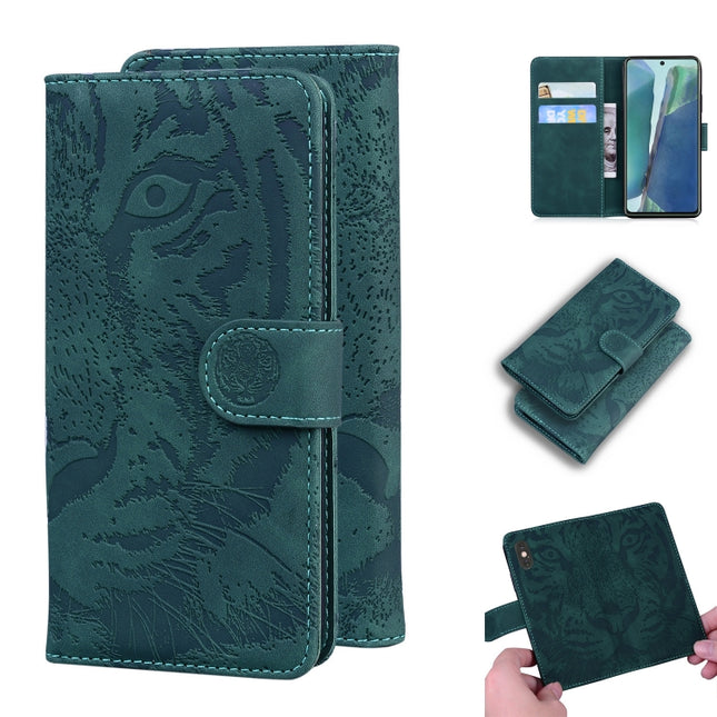 For Samsung Galaxy Note 20 Tiger Embossing Pattern Horizontal Flip Leather Case with Holder & Card Slots & Wallet(Green)-garmade.com