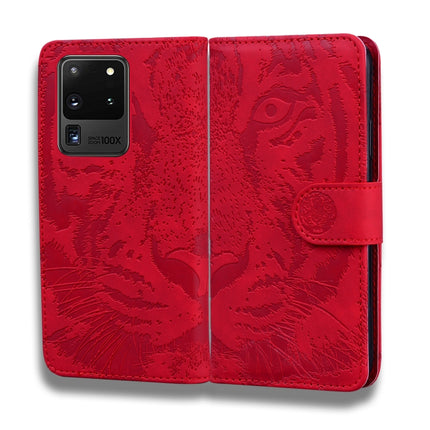 For Samsung Galaxy S20 Ultra Tiger Embossing Pattern Horizontal Flip Leather Case with Holder & Card Slots & Wallet(Red)-garmade.com