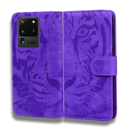 For Samsung Galaxy S20 Ultra Tiger Embossing Pattern Horizontal Flip Leather Case with Holder & Card Slots & Wallet(Purple)-garmade.com