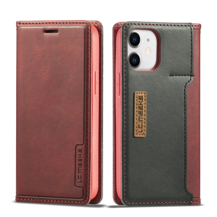 For iPhone 12 mini LC.IMEEKE LC-001 Series PU + TPU Color Matching Frosted Horizontal Flip Leather Case with Holder & Card Slot(Red)-garmade.com