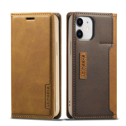 For iPhone 12 mini LC.IMEEKE LC-001 Series PU + TPU Color Matching Frosted Horizontal Flip Leather Case with Holder & Card Slot(Brown)-garmade.com