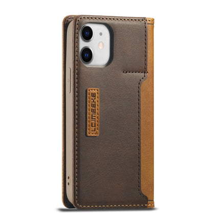 For iPhone 12 mini LC.IMEEKE LC-001 Series PU + TPU Color Matching Frosted Horizontal Flip Leather Case with Holder & Card Slot(Brown)-garmade.com