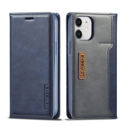 For iPhone 12 mini LC.IMEEKE LC-001 Series PU + TPU Color Matching Frosted Horizontal Flip Leather Case with Holder & Card Slot(Blue)-garmade.com