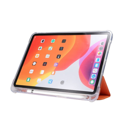 For iPad Air 2022 / 2020 10.9 3-folding Electric Pressed Skin Texture Smart Leather Tablet Case (Orange)-garmade.com