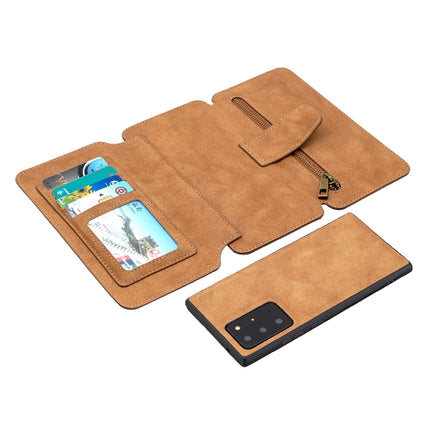 For Samsung Galaxy Note20 Ultra Detachable Frosted Magnetic Horizontal Flip PU Leather Case with Card Slots & Holder & Zipper Wallet & Photo Frame(Brown)-garmade.com
