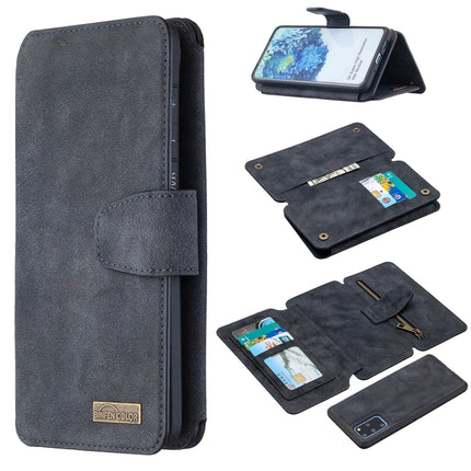 For Samsung Galaxy S20 Plus Detachable Frosted Magnetic Horizontal Flip PU Leather Case with Card Slots & Holder & Zipper Wallet & Photo Frame(Black Blue)-garmade.com