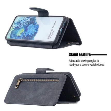 For Samsung Galaxy S20 Plus Detachable Frosted Magnetic Horizontal Flip PU Leather Case with Card Slots & Holder & Zipper Wallet & Photo Frame(Black Blue)-garmade.com