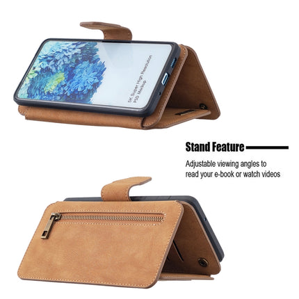 For Samsung Galaxy S20 Plus Detachable Frosted Magnetic Horizontal Flip PU Leather Case with Card Slots & Holder & Zipper Wallet & Photo Frame(Brown)-garmade.com