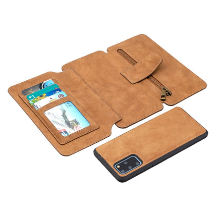 For Samsung Galaxy S20 Plus Detachable Frosted Magnetic Horizontal Flip PU Leather Case with Card Slots & Holder & Zipper Wallet & Photo Frame(Brown)-garmade.com