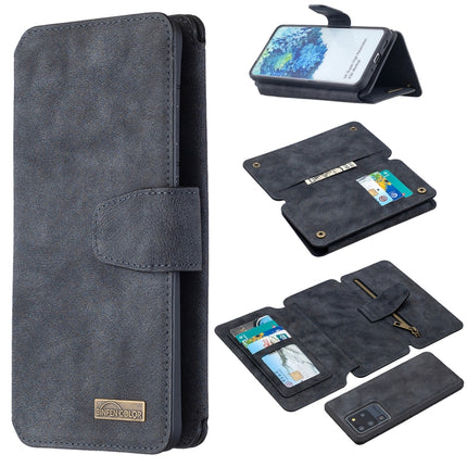 For Samsung Galaxy S20 Ultra Detachable Frosted Magnetic Horizontal Flip PU Leather Case with Card Slots & Holder & Zipper Wallet & Photo Frame(Black Blue)-garmade.com