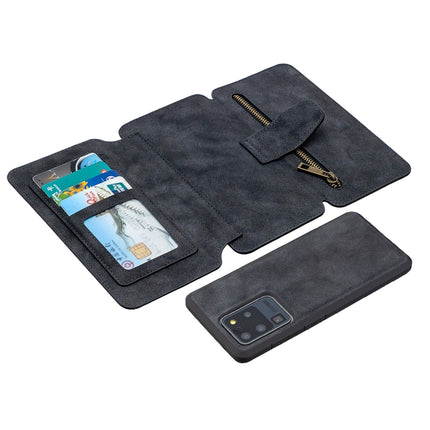 For Samsung Galaxy S20 Ultra Detachable Frosted Magnetic Horizontal Flip PU Leather Case with Card Slots & Holder & Zipper Wallet & Photo Frame(Black Blue)-garmade.com