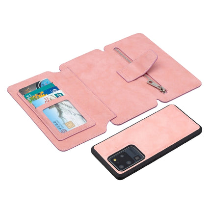 For Samsung Galaxy S20 Ultra Detachable Frosted Magnetic Horizontal Flip PU Leather Case with Card Slots & Holder & Zipper Wallet & Photo Frame(Pink)-garmade.com