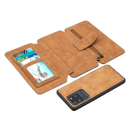 For Samsung Galaxy S20 Ultra Detachable Frosted Magnetic Horizontal Flip PU Leather Case with Card Slots & Holder & Zipper Wallet & Photo Frame(Brown)-garmade.com
