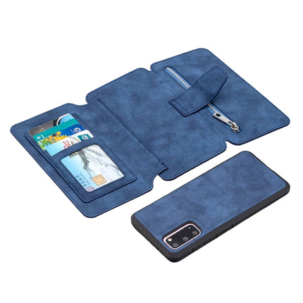 For Samsung Galaxy S20 Detachable Frosted Magnetic Horizontal Flip PU Leather Case with Card Slots & Holder & Zipper Wallet & Photo Frame(Blue)-garmade.com