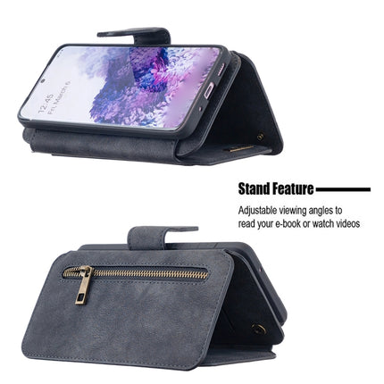 For Samsung Galaxy S20 Detachable Frosted Magnetic Horizontal Flip PU Leather Case with Card Slots & Holder & Zipper Wallet & Photo Frame(Black Blue)-garmade.com