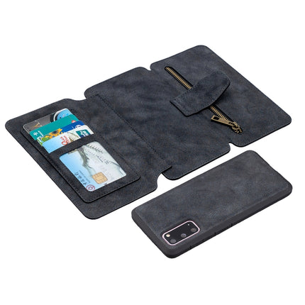 For Samsung Galaxy S20 Detachable Frosted Magnetic Horizontal Flip PU Leather Case with Card Slots & Holder & Zipper Wallet & Photo Frame(Black Blue)-garmade.com