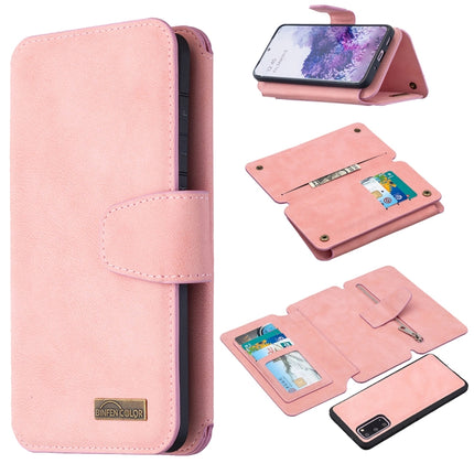 For Samsung Galaxy S20 Detachable Frosted Magnetic Horizontal Flip PU Leather Case with Card Slots & Holder & Zipper Wallet & Photo Frame(Pink)-garmade.com