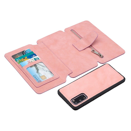 For Samsung Galaxy S20 Detachable Frosted Magnetic Horizontal Flip PU Leather Case with Card Slots & Holder & Zipper Wallet & Photo Frame(Pink)-garmade.com