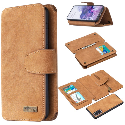For Samsung Galaxy S20 Detachable Frosted Magnetic Horizontal Flip PU Leather Case with Card Slots & Holder & Zipper Wallet & Photo Frame(Brown)-garmade.com