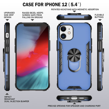 For iPhone 12 mini Magnetic Frosted PC + Matte TPU Shockproof Case with Ring Holder(Classic Blue)-garmade.com